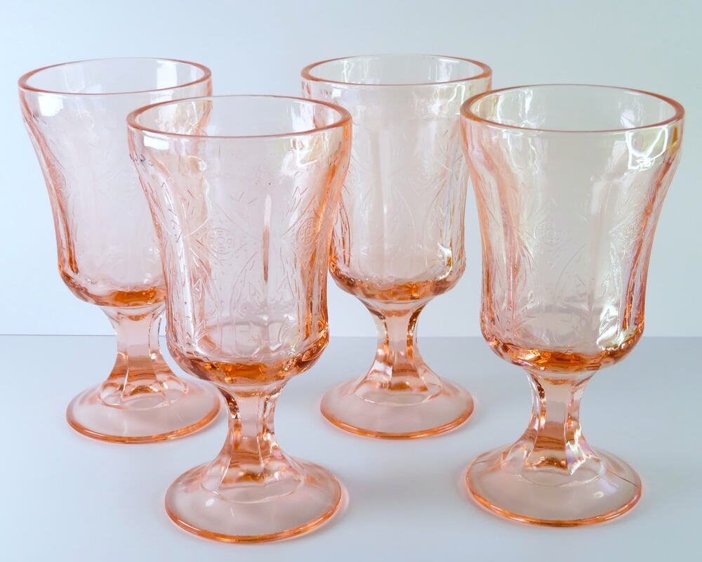 Vintage Indiana Glass Pink Recollection Madrid Goblets Set of 4 Water Glasses